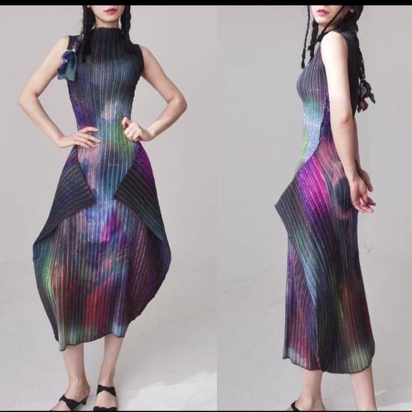 Skull/Goth sleeveless silky tafta sleeveless mid shin dress - Picture 4 of 6